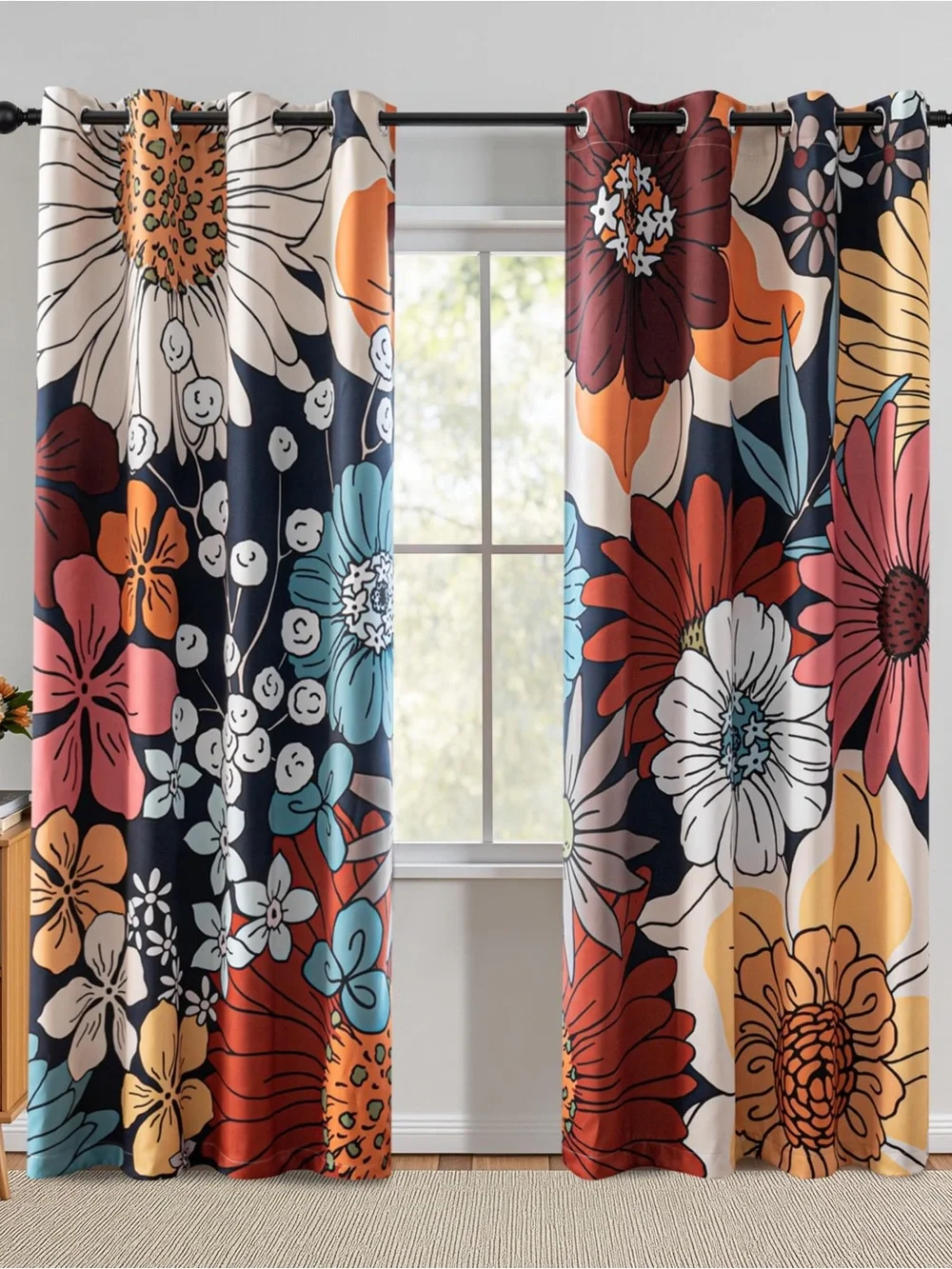 Floral Grommet Curtain Panels - Multi-Color